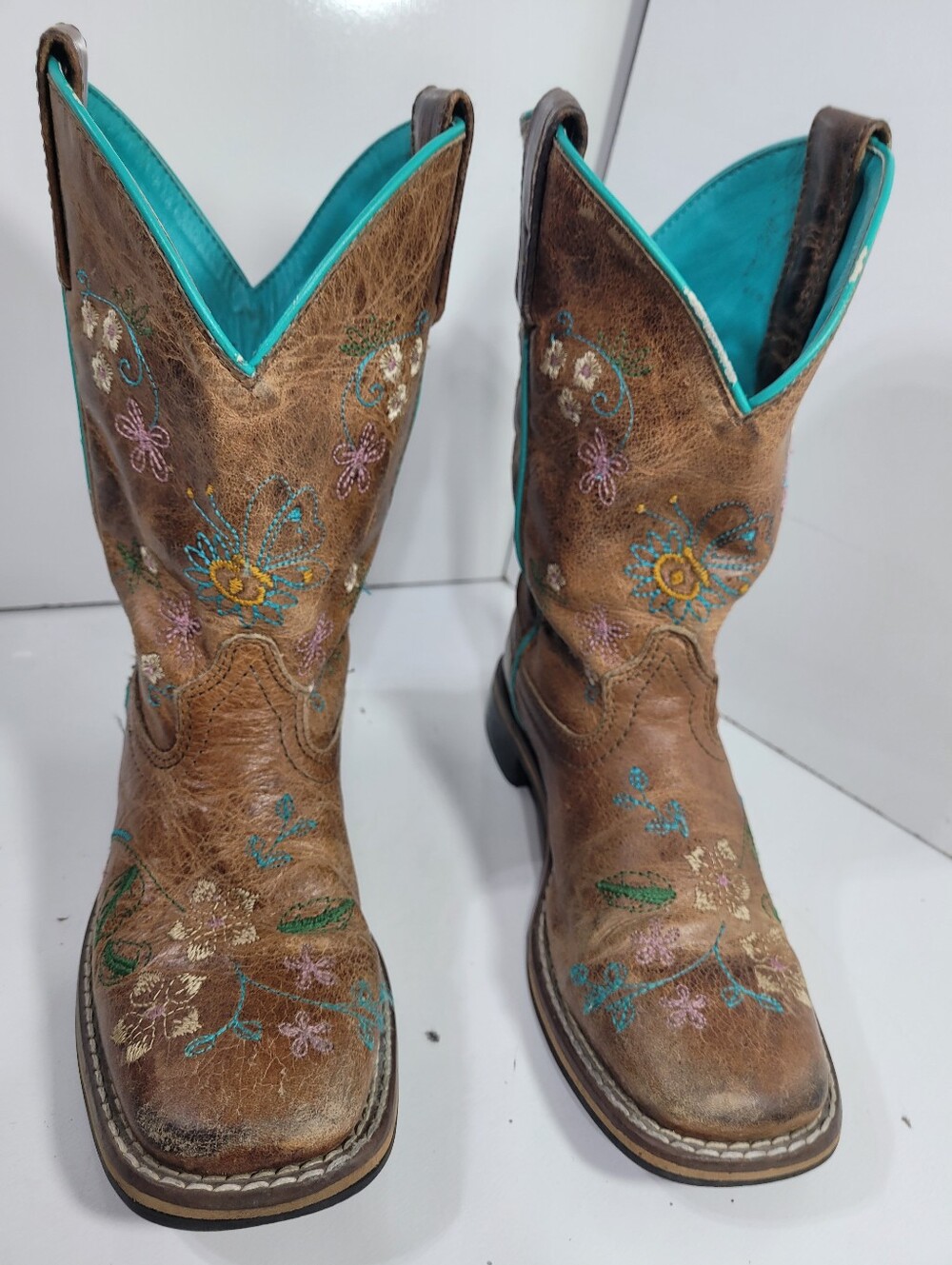 Smoky Mountain Girls Floralie Western Cowboy Boots Size 13.5 Brown Leather Teal